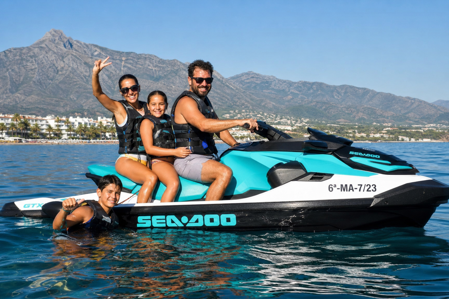 Family enjoying jet skiing